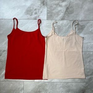 Ann Taylor Loft Womens  Tank Size S Top Red Baige Cotton Layering